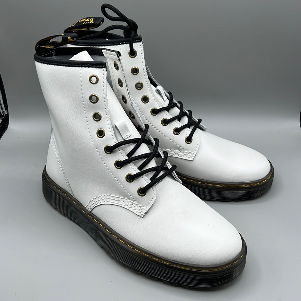 Dr. Martens Zavala 1460 Patent Leather Lace‎ Up Combat Boots White Womens 8 NWOB
